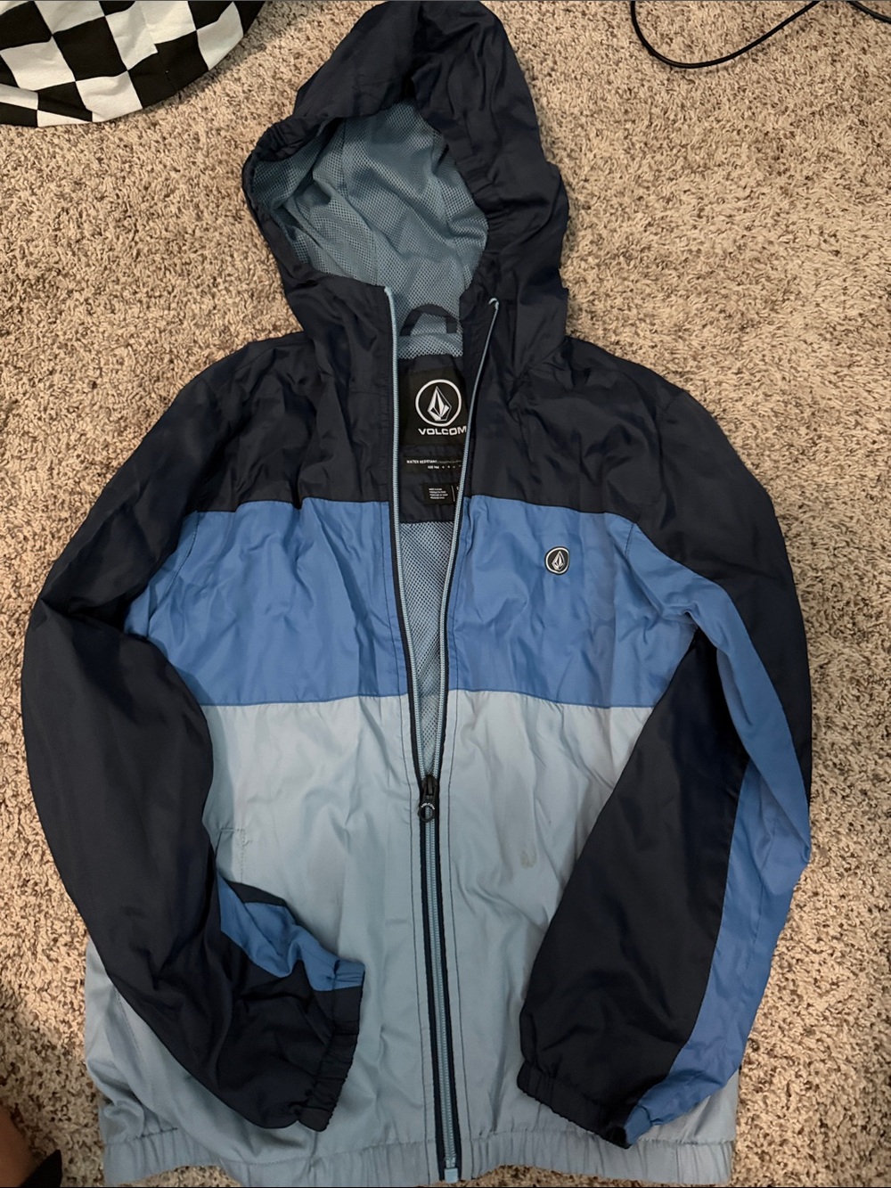 Volcom Kids Hooded Windbreaker/Water Resistant Jacket - Navy & Light Blue